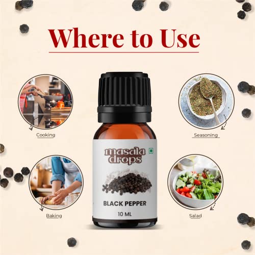 Masala Drops Aromatic Black Pepper - 10 ML | Pure &amp; Natural | For Cooking, Marination, Seasoning, Baking, Kadha, Herbal Juices and Salads (Pack of 1) - View 2 of 3