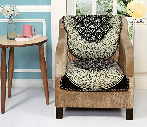 Nendle Cotton Sofa Covers Set of 3 Seater for Living Room (Black, 2 Pieces), 69 Inch x 27 inch, Abstract ASIN: B07W - View 2 of 2