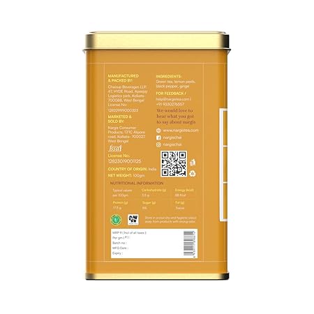 Nargis Lemon &amp; Ginger Green Tea 100gm | Citrus Lemon &amp; Spicy Ginger Blended with Premium Green Tea Leaves | Antioxidants, Relaxing, Improves Immunity Metabolism (FROM INDIA SAB) - View 7 of 7
