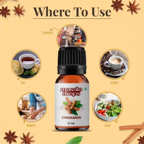 Masala Drops Special Cinnamon | 100% Pure &amp; Natural | Premium Quality - 10 ML| For Cooking, Baking, Desserts, Tea, Coffee, Black Coffee, Honey, Apple cider vinegar, Herbal Juices, Salads and smoothies (Pack of 1) - View 3 of 3