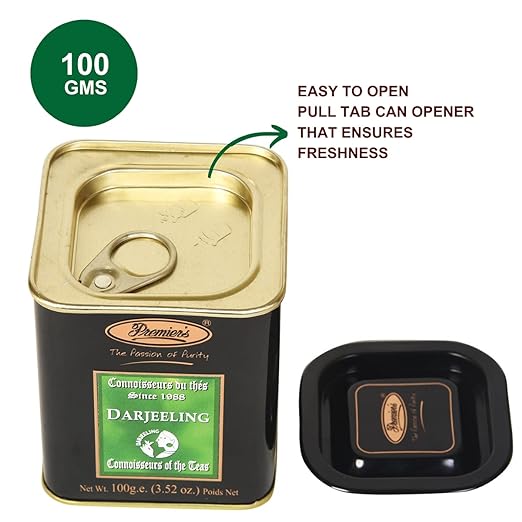 Premiers Darjeeling Tea, Premium Black Tea, Pure and Authentic Single Origin Tea, Loose Leaf Tea, 100 Gms, 50 Cups, Garden Fresh Tea, Muscatel and Slightly Fruity Taste, Square Metal Caddy (FROM INDIA SAB) - View 3 of 6