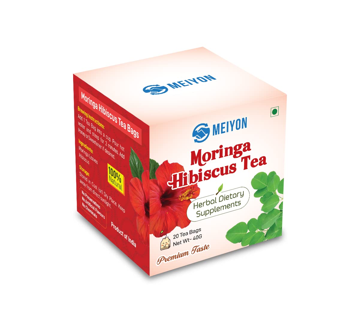 Meiyon Moringa Hibiscus Tea -20 Tea Bags | Caffeine Free, Staple Free, Made with organically moringa leaves &amp; Hibiscus (FROM INDIA SAB) - View 4 of 8