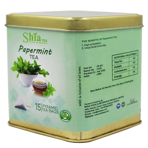 Shia tea peppermint Tea | Herbal Tea | Genuine Organic Flavour | 100 grams | pyramid Tea bags (Peppermint tea bags) (FROM INDIA) SAB - View 6 of 6
