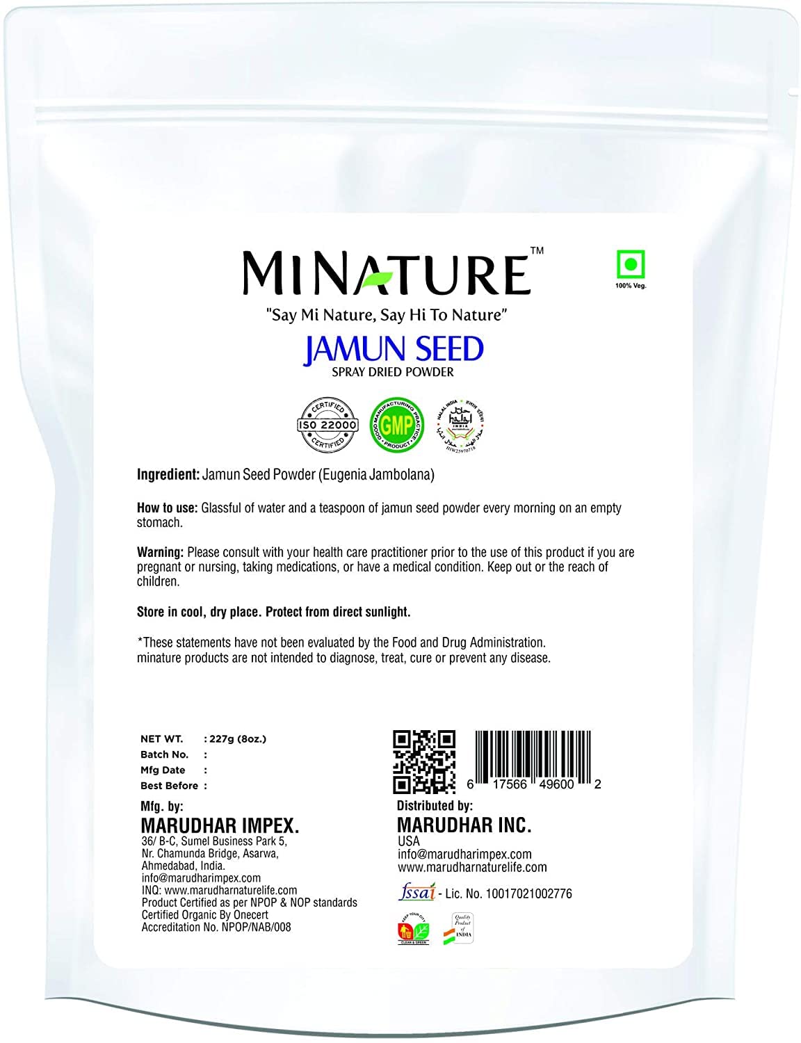 Jamun seed powder(Eugenia Jambolana) by mi nature| 227 g (8 oz)(0.5 lb) | Herbal supplement | Improves Digestion - View 2 of 3