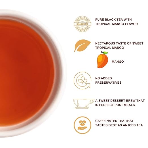 Premiers Mango Flavoured Tea, Tropical Fruit Tea, Loose Leaf Tea, 100 Gms, 50 Cups, Make Iced or Hot Tea, Sweet and Tangy Taste of Mango in Black Tea, Elegant Square Metal Caddy (FROM INDIA SAB) - View 3 of 7