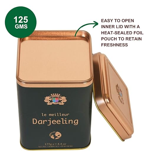 Premiers Darjeeling Tea, Premium Black tea, Pure and Authentic Single Origin Tea, Loose Leaf Tea, 125 Gms, 62 Cups, Garden Fresh Tea, Muscatel and Slightly Fruity Taste, Elegant Square Metal Caddy (FROM INDIA SAB) - View 2 of 6