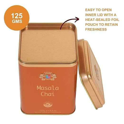 Premiers Masala Chai, Spice Flavoured Tea, Loose leaf tea, 125 gms, 62 Cups, No Additives, Tastes Best with Milk, Nostalgic Taste of Masala Chai, Elegant Square Metal Caddy (FROM INDIA SAB) - View 2 of 7
