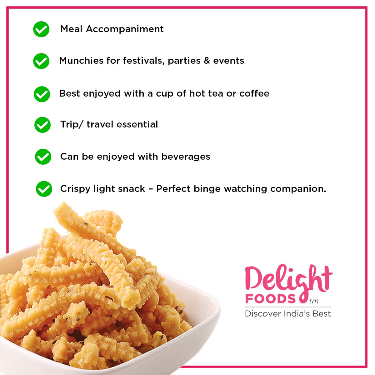 Delight Foods Butter Murukku 350g - Karnataka Classic Snacks |Fried in Cold Pressed Sunflower Oil | No Preservatives | Namkeen | Savory | (Benne Murukku 350g) FROM INDIA (SAM) - View 3 of 4