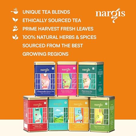 Nargis Lemon &amp; Ginger Green Tea 100gm | Citrus Lemon &amp; Spicy Ginger Blended with Premium Green Tea Leaves | Antioxidants, Relaxing, Improves Immunity Metabolism (FROM INDIA SAB) - View 6 of 7