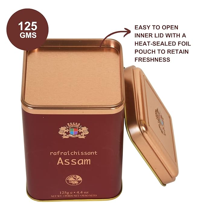 Premiers Assam Tea, Premium Black Tea, Pure and Authentic Single Origin Tea, Loose Leaf Tea, 125 Gms, 62 Cups, Garden Fresh Tea, Full-Bodied, Robust and Malty Taste, Elegant Square Metal Caddy (FROM INDIA SAB) - View 2 of 7