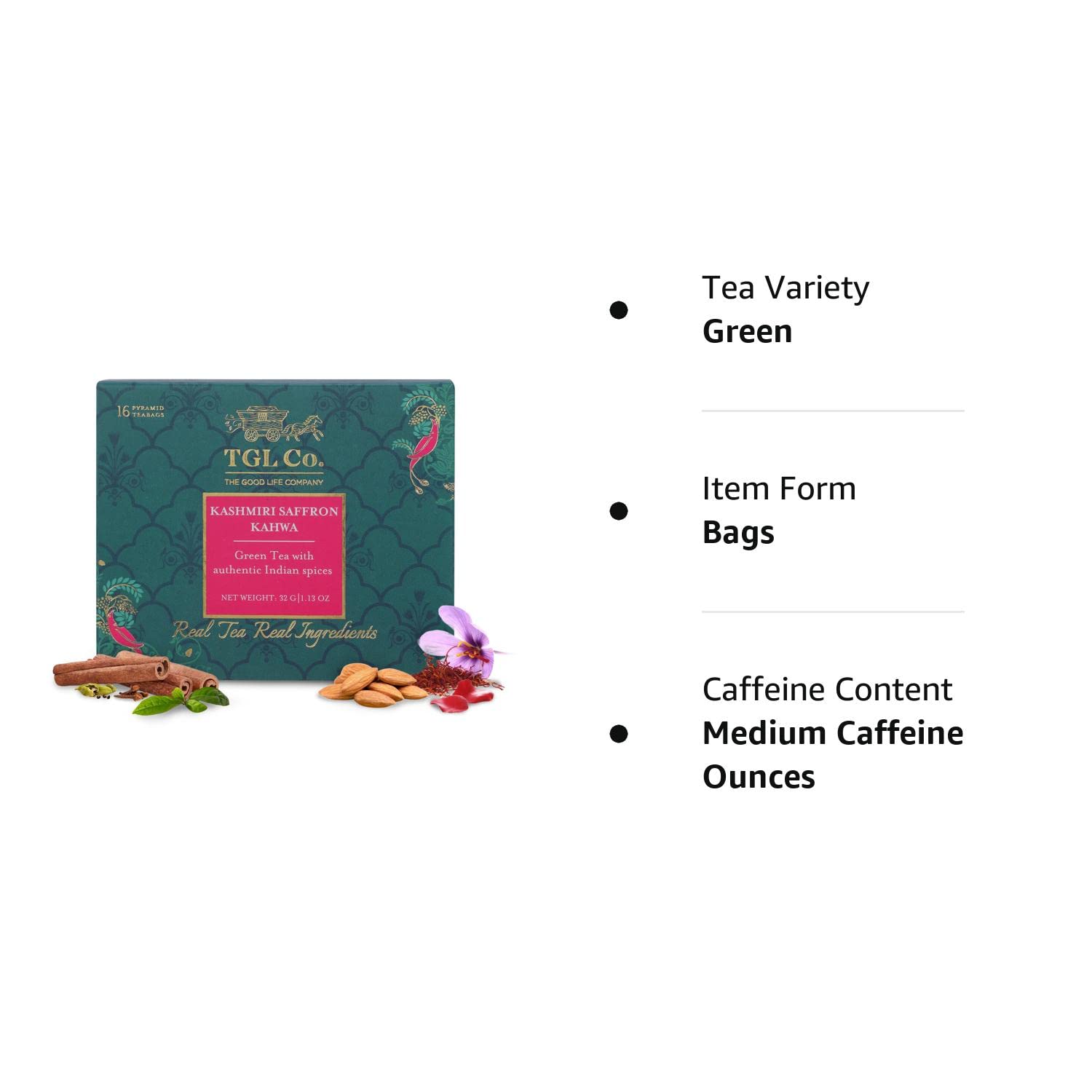 TGL Co. The Good Life Company Kashmiri Kahwa Green Tea, 16 Tea Bags (15 Tea Bags With 1 Exotic Sample), 80 Grams (FROM INDIA SAB) - View 5 of 5