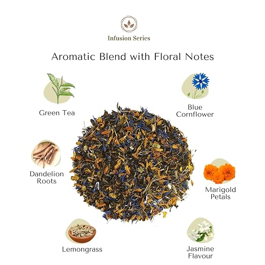 Premiers Marigold Symphony, Green Tea Infusion with Jasmine Flavour, Loose Leaf Tea with real Ingredients, 75 Gms, 37 Cups, Low Caffeine Tea &amp; Herbs (FROM INDIA SAB) - View 3 of 5