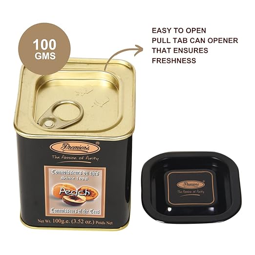 Premiers Peach Flavoured Tea, Sweet Fruit Tea, Tropical Fruit Tea, Loose Leaf Tea, 100 Gms, 50 Cups, Garden Fresh, Make Iced or Hot Tea, Relishing Taste of Peach in Black Tea, Square Metal Caddy (FROM INDIA SAB) - View 2 of 6