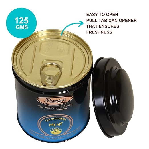 Premiers Mint Flavoured Tea, Refreshing Tea, Loose Leaf Tea, 125 Gms, 62 Cups, No Artificial Flavours, Make Iced or Hot Tea, Minty Relaxing Flavour in Black Tea, Elegant Metal Caddy (FROM INDIA SAB) - View 2 of 6