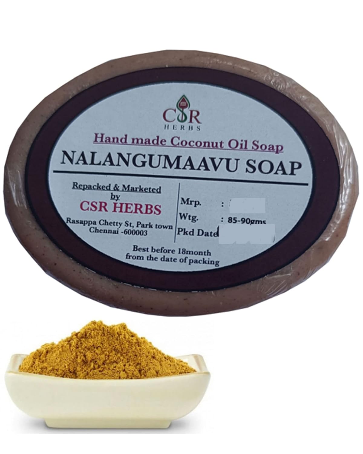 VS Products Handmade Herbal Nalangumaavu Soap 90g (Pack of 1) absorbs excess oil from the skin without drying it, Pure Coconut oil(Pack of 1) - View 3 of 3