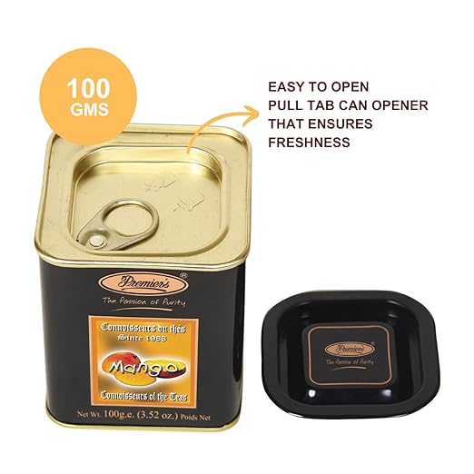 Premiers Mango Flavoured Tea, Tropical Fruit Tea, Loose Leaf Tea, 100 Gms, 50 Cups, Make Iced or Hot Tea, Sweet and Tangy Taste of Mango in Black Tea, Elegant Square Metal Caddy (FROM INDIA SAB) - View 2 of 7
