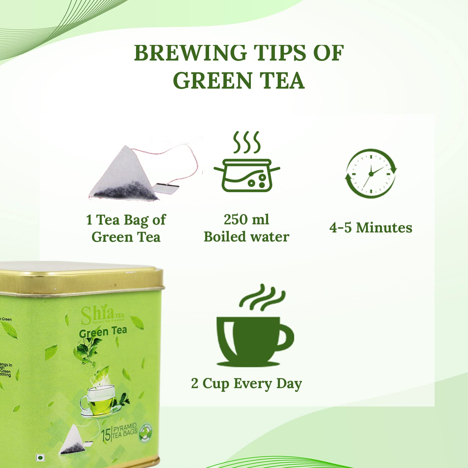Shia Green Tea | Herbal Tea | Genuine Organic Flavour | 100 grams | pyramid Tea bags (Green tea bags) (FROM INDIA) SAB - View 3 of 5