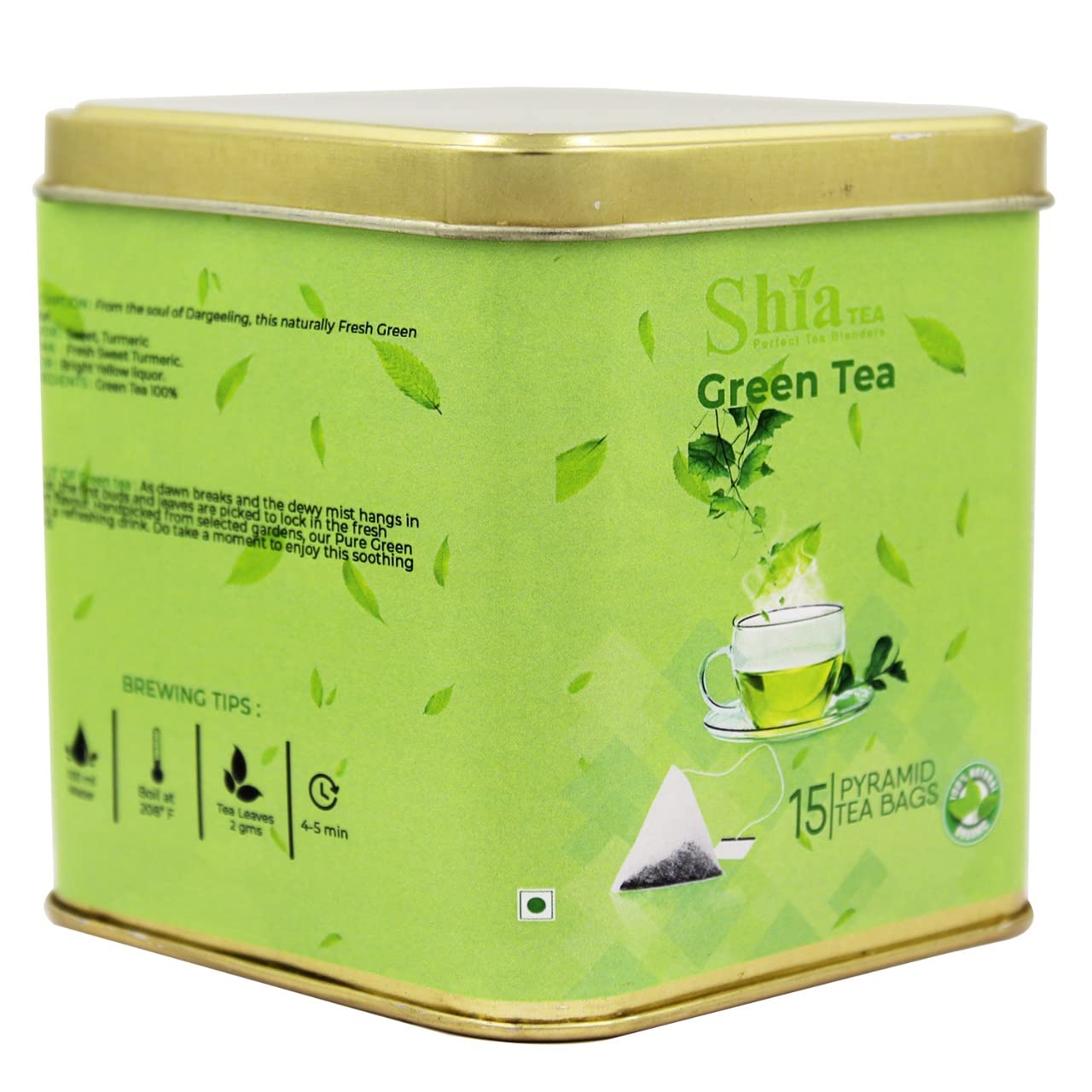 Shia Green Tea | Herbal Tea | Genuine Organic Flavour | 100 grams | pyramid Tea bags (Green tea bags) (FROM INDIA) SAB - View 2 of 5