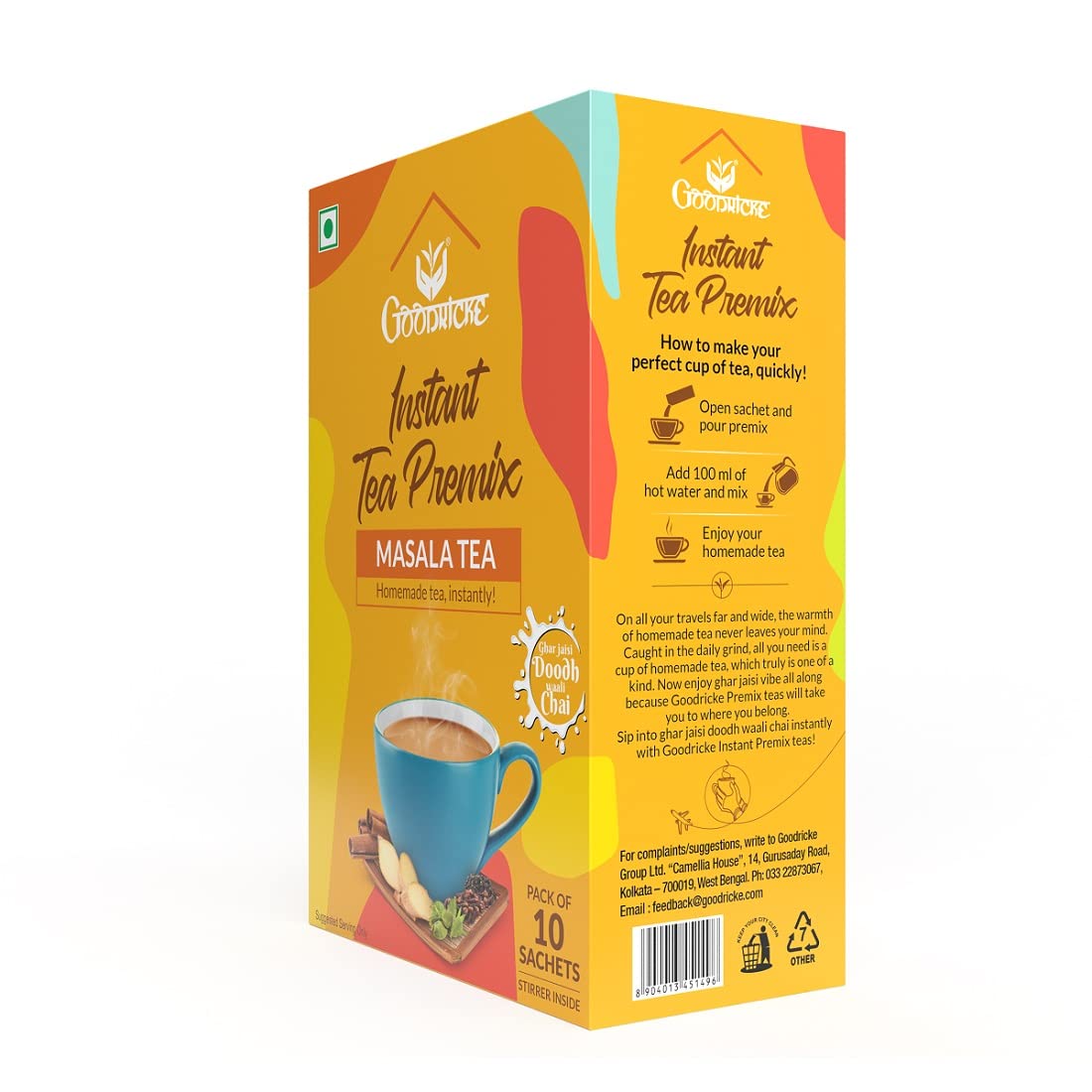 GOODRICKE Instant Tea Premix Combo Pack | Cardamom Tea + Masala Tea - 10 Sachets, | Instant Premix Homemade Green Tea | Richer Taste &amp; Flavour | Iresistible Aroma (FROM INDIA SAB) - View 2 of 6