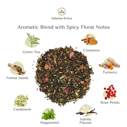 Premiers Vanilla Blues, Green Tea Infusion with Vanilla Flavour, Loose Leaf Tea with Spices, 125 Gms, 62 Cups, Low Caffeine Tea &amp; Herbs (FROM INDIA SAB) - View 3 of 6