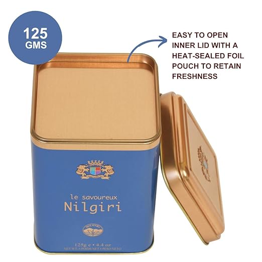 Premiers Nilgiri Tea, Premium Black Tea, Pure and Authentic Single Origin Tea, Loose Leaf Tea, 125 Gms, 62 Cups, Light-Bodied with Floral Flavours, Make Iced or Hot Tea, Elegant Square Metal Caddy (FROM INDIA SAB) - View 2 of 5
