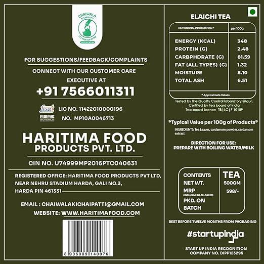 Haritima Chaiwala Ki Chaipatti Elaichi Flavoured Tea Powder | Premium Assam Tea | Refreshing flavor &amp; Aroma Of Real Elachi | Chai Lovers | Goodness Of Cardamom | Black Tea | 500g (FROM INDIA SAB) - View 6 of 6
