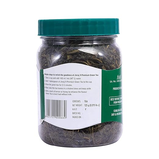 Jivraj9 Premium Green Tea Jar 125gm | Pack of 1 | Immunity Booster Herbal Tea | Strong Aromatic &amp; Quick Brewing Tea with Supreme Taste(FROM INDIA SAB) - View 4 of 4