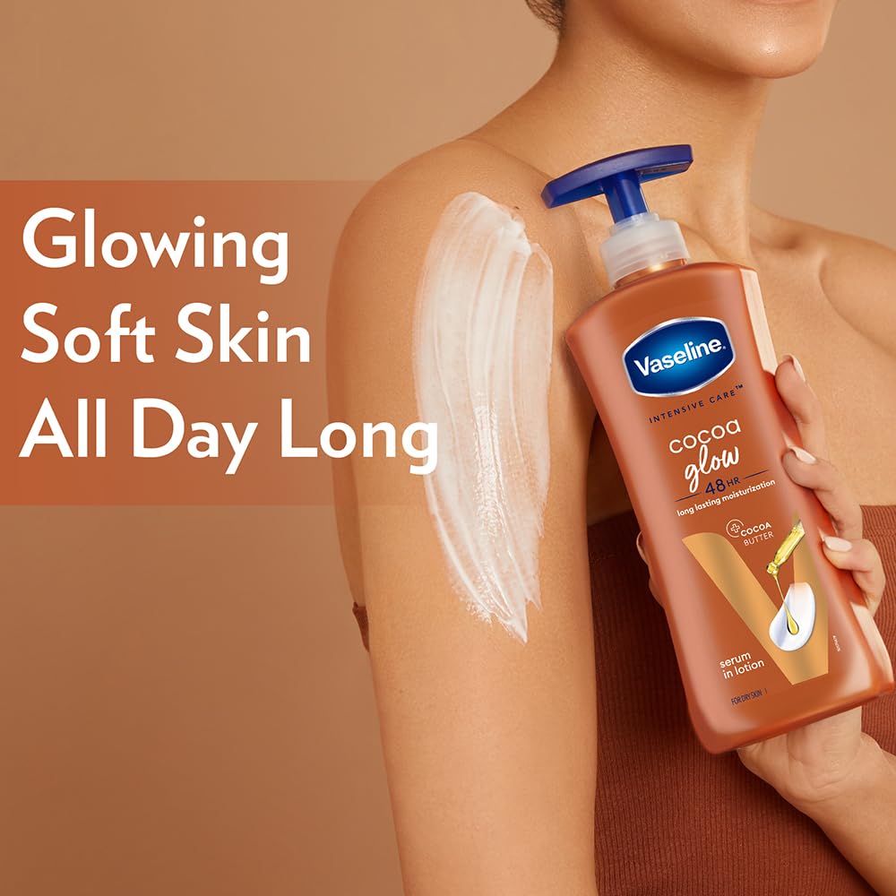 Vaseline Intensive Care, Cocoa Glow Serum-in-Lotion, 600ml, with 100% Pure Cocoa &amp; Shea Butter, 48Hr Long-Lasting Moisturization, Body Lotion for Dry, Rough Skin FROM INDIA (SAM) - View 3 of 4