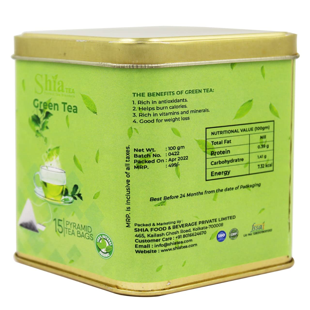 Shia Green Tea | Herbal Tea | Genuine Organic Flavour | 100 grams | pyramid Tea bags (Green tea bags) (FROM INDIA) SAB - View 4 of 5