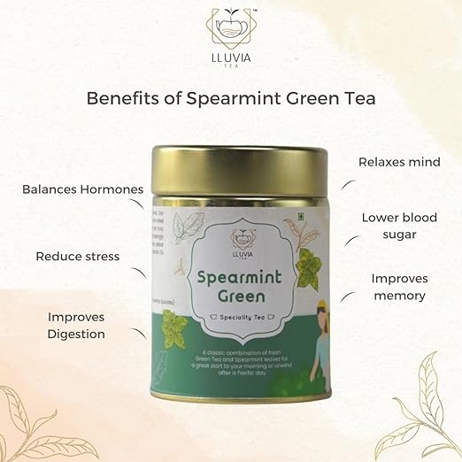 LLUVIA TEA Spearmint Green Tea For PCOD/PCOS & Refreshment(50 Gm) (FROM INDIA SAB) - View 2 of 6