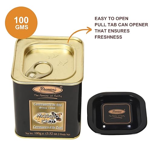 Premiers Masala Chai, Spice Flavoured Tea, Loose leaf tea, 100 gms, 50 Cups, No Additives, Tastes Best with Milk, Nostalgic Taste of Masala Chai, Square Metal Caddy (FROM INDIA SAB) - View 2 of 6