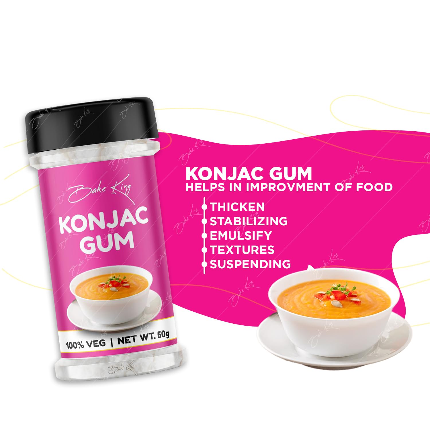 BAKE KING Konjac Gum Powder 50 Gram | Vegetarian Item | For soups, sauces and gravy | Cooking And Baking Purpose | Thickening, Binding Agent and Stabilizer - View 2 of 3