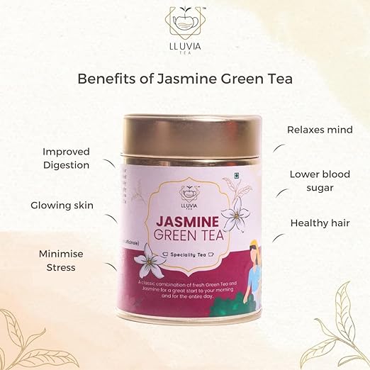 LLUVIA TEA Jasmine Green Tea for Calm Mind | Made with Whole Leaf Natural Jasmine Flowers and Natural Flavors | Pure Elegance Smooth and Floral (FROM INDIA SAB) - View 2 of 6