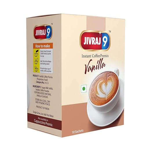 Jivraj 9 Instant Coffee Premix Vanilla Pack of 1 (10 Sachets) (FROM INDIA SAB) - View 5 of 6