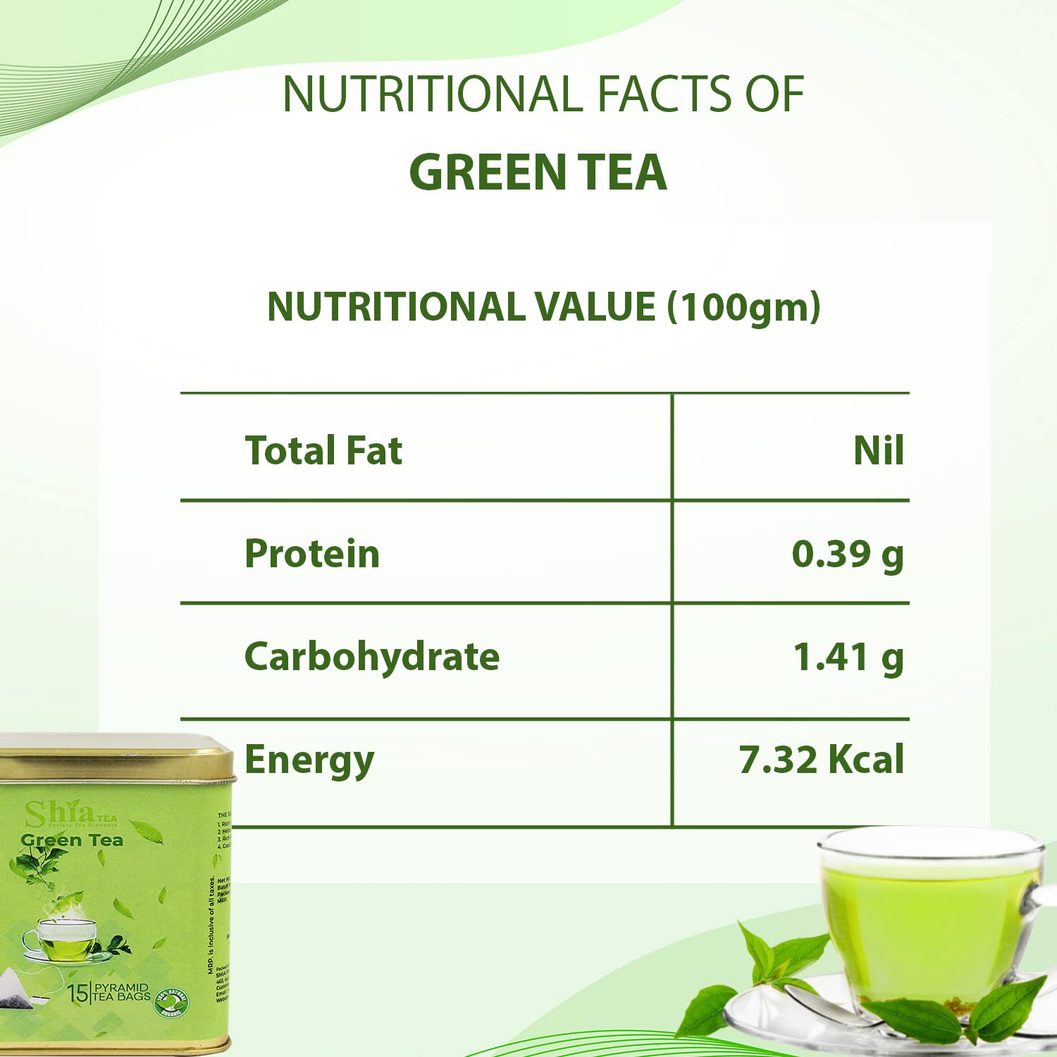 Shia Green Tea | Herbal Tea | Genuine Organic Flavour | 100 grams | pyramid Tea bags (Green tea bags) (FROM INDIA) SAB - View 5 of 5