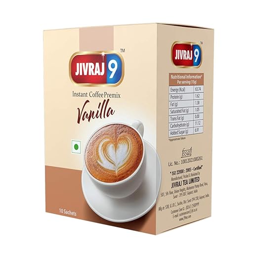 Jivraj 9 Instant Coffee Premix Vanilla Pack of 1 (10 Sachets) (FROM INDIA SAB) - View 2 of 6