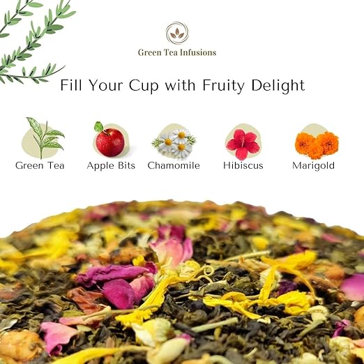 Premiers Luscious Delight, Green Tea Infusions with Apple Flavour, Loose Leaf Tea with Real Ingredients, 100 Gms, 50 Cups, Low Caffeine Tea and Herbs (FROM INDIA SAB) - View 3 of 5