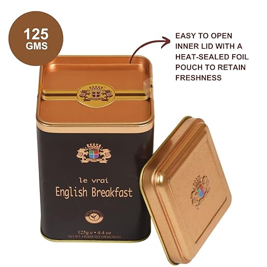 Premiers English Breakfast Tea, Premium Black Tea, Pure and Authentic Single Origin Tea, Loose Leaf Tea, 125 Gms, 62 Cups, A Full-Bodied, Strong and Malty Blend, Elegant Square Metal Caddy (FROM INDIA SAB) - View 3 of 6