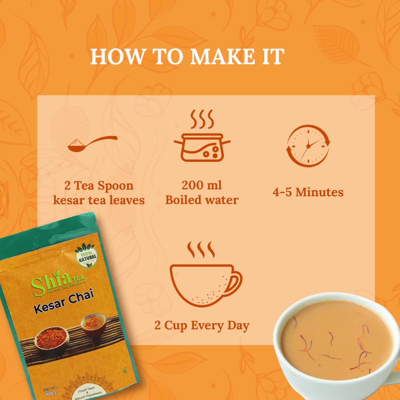 Shia kesar Chai (TEA) | Rich And Flavoured Chai |Black Tea| Saffron |100 grams (FROM INDIA) SAB - View 5 of 5