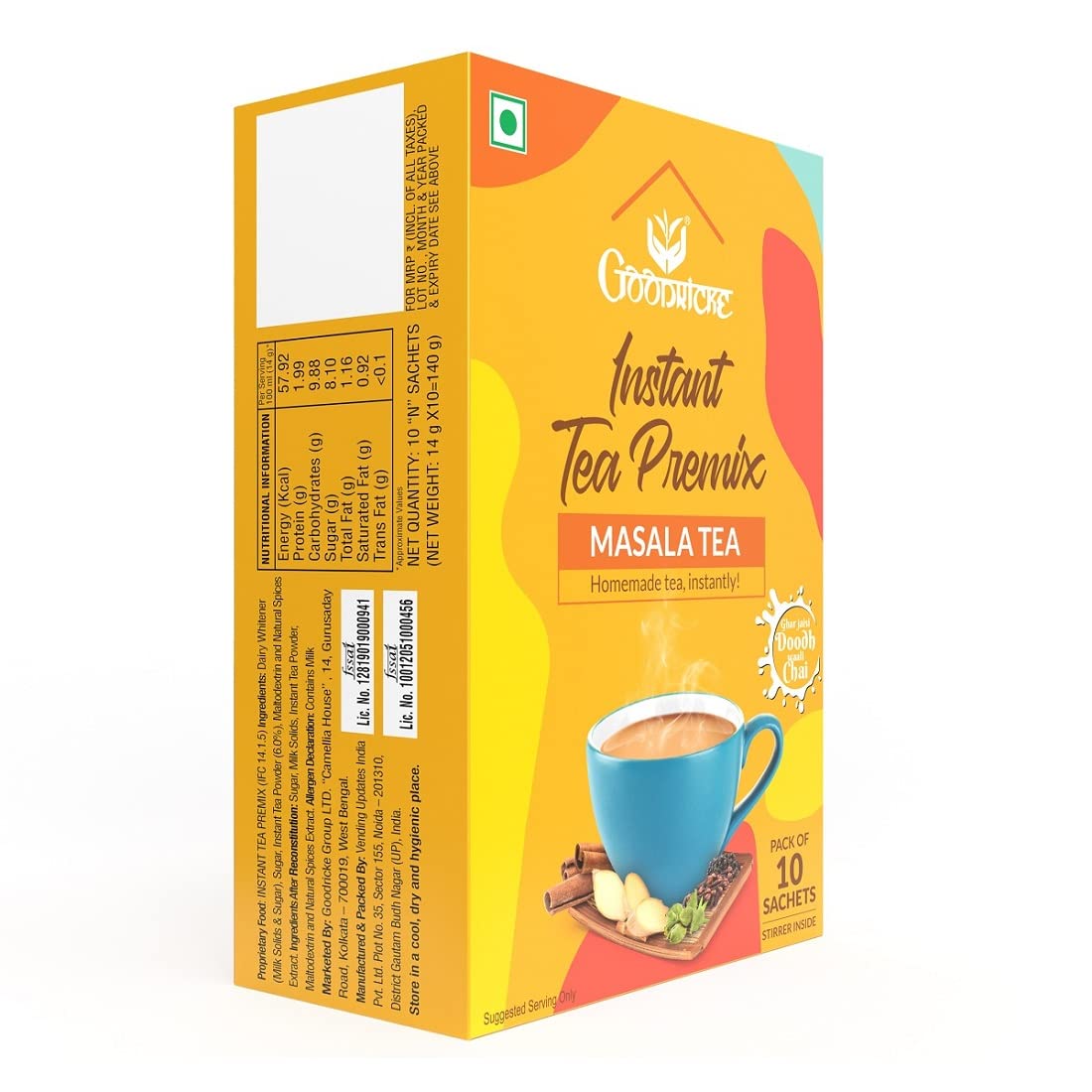 GOODRICKE Instant Tea Premix Combo Pack | Cardamom Tea + Masala Tea - 10 Sachets, | Instant Premix Homemade Green Tea | Richer Taste &amp; Flavour | Iresistible Aroma (FROM INDIA SAB) - View 3 of 6