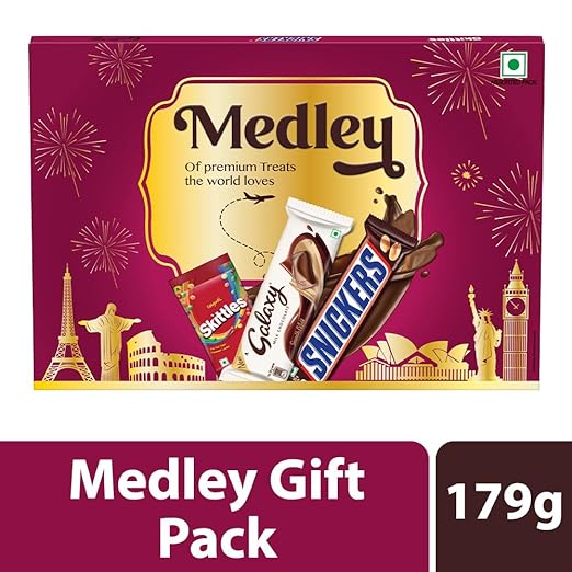 Medley Premium Chocolate Gift Pack for Diwali | Assortment of World Famous Chocolates | Snickers, Galaxy &amp; Skittles | Best Diwali Gift Pack | 179g FROM INDIA(SAM) - View 2 of 4