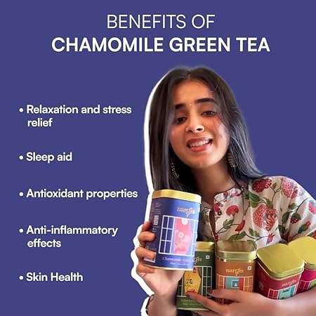 Nargis Chamomile Green Tea 100gm | 100% Natural Chamomile Flowers Blended with Premium Green Tea Leaves | Antioxidants, Relaxing, Improves Immunity Metabolism (FROM INDIA SAB) - View 3 of 6