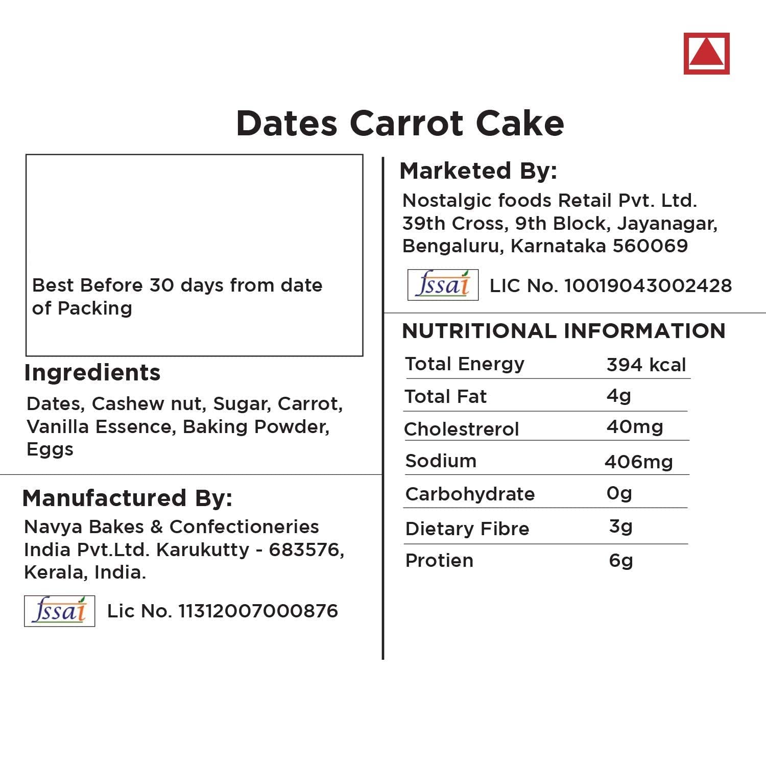 Delight Foods Traditional Christmas Cakes 500g + Gift Card| New Year | Xmas (Dates Carrot Cake) FROM INDIA (SAM) - View 3 of 3
