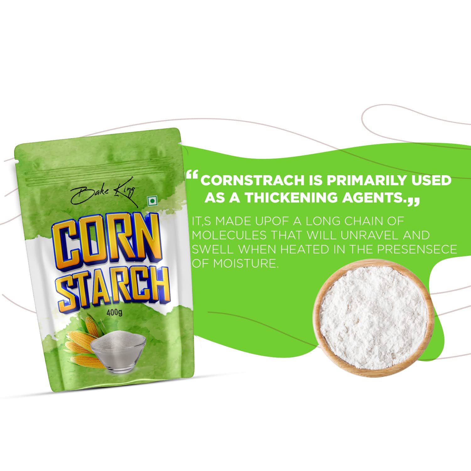 BAKE KING Bakers Corn Starch Powder for Baking &amp; Cooking 400gm (Ararot Powder / Makkai Powder / Natural Corn Flour) Corn Flour for Cooking and Baking Pakoda, Vada, Halwa Soup and Dosa - View 2 of 3