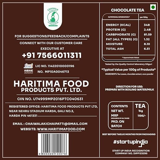 Haritima Chaiwala Ki Chaipatti Chocolate Tea | Rich &amp; Aromatic Blends with chocolate Tea powder | Premium Assam Tea | Antioxidant | Creamy Chocolate Chai Patti | Tasty &amp; Refreshing | 250g (FROM INDIA SAB) - View 5 of 6