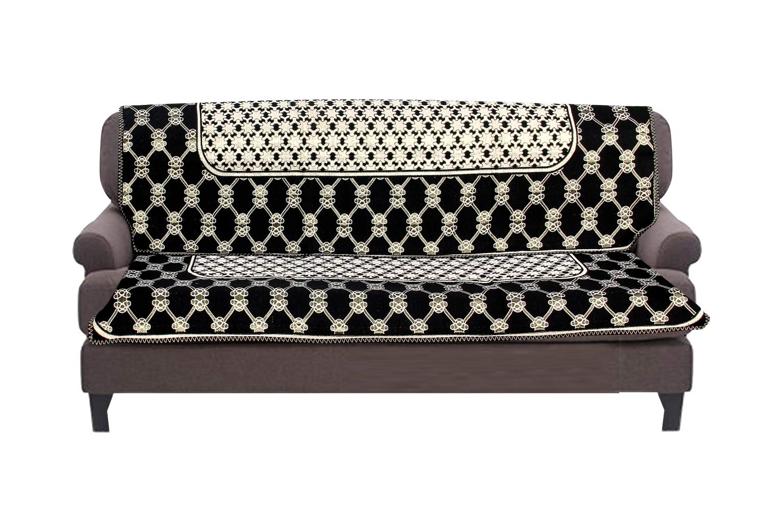 Nendle Cotton Abstract Sofa Covers Set of 3 Seater (Black, 2 Long Pieces) - Shop at Colombo Mall