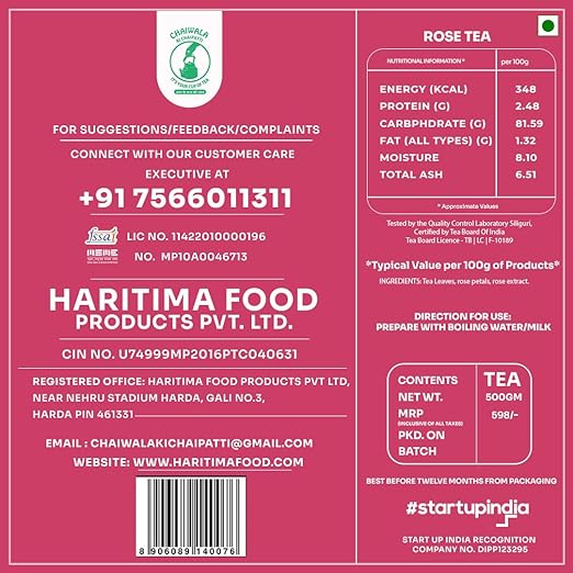 Haritima Chaiwala Ki Chaipatti Rose Flavoured Tea | Grade A - Rose Petals Infused With Assam Tea Leaves | Premium Gulaab Chai Patti | Refreshing &amp; Aroma of Rose Tea Powder | 500g (FROM INDIA SAB) - View 5 of 6