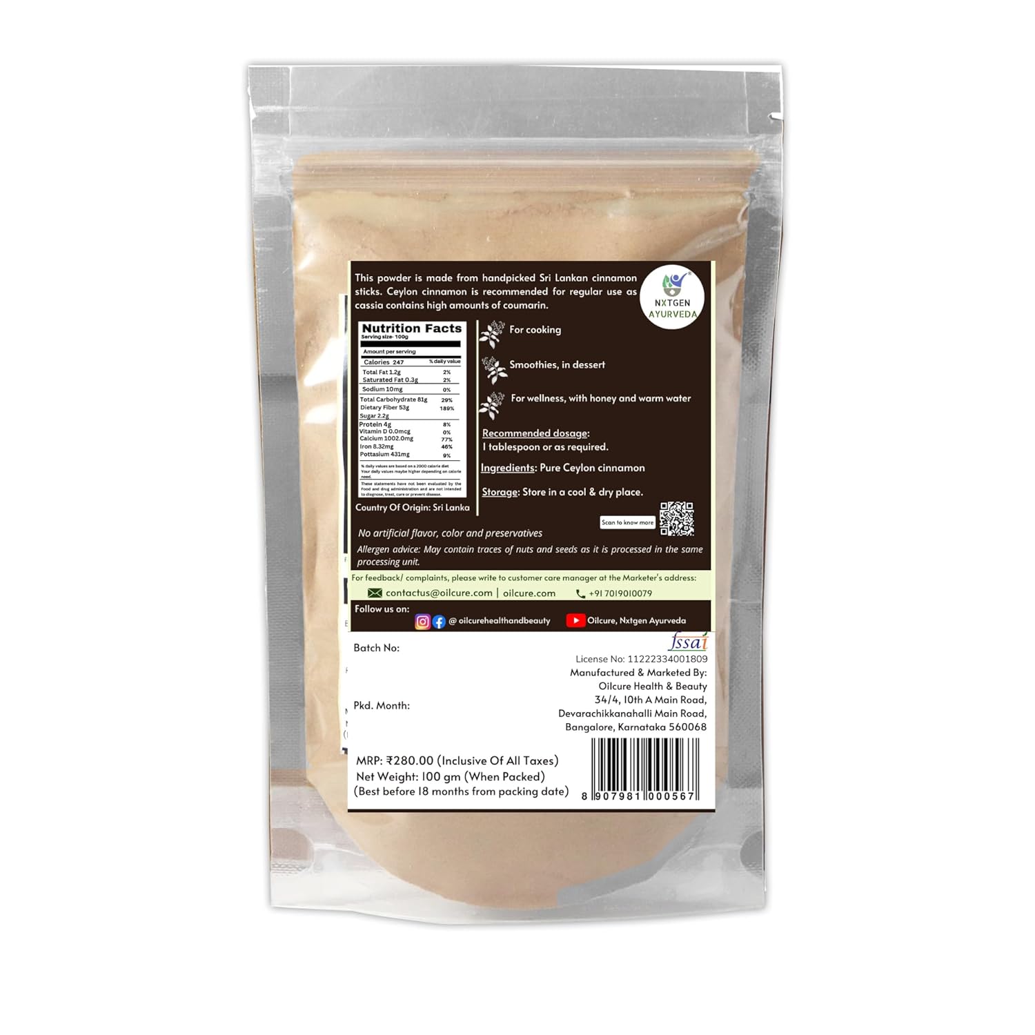 Nxtgen Ayurveda Ceylon Cinnamon powder | 100 gm | Sri Lankan Dalchini Powder - View 3 of 3