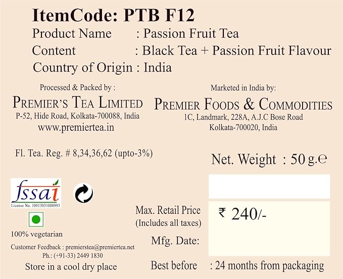 Premiers Passion Fruit Flavoured Tea, Tropical Fruit Tea, 25 Tea Bags, 50 GMS, No additives, Make Iced or hot Tea, Fruity Taste of The Passion Fruit in Black Tea… (FROM INDIA SAB) - View 6 of 6