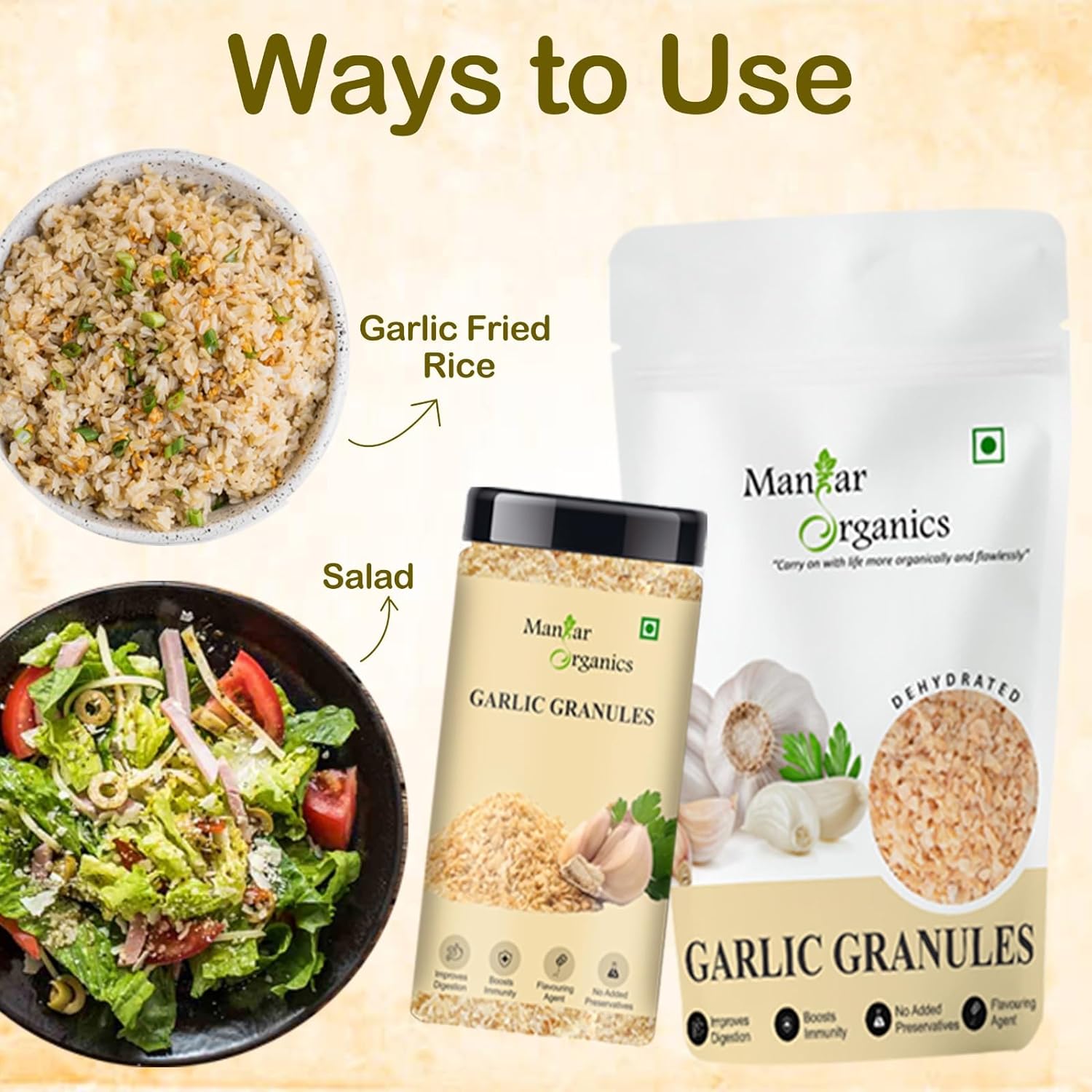 ManHar Organics Dehydrated Garlic Granules (Lahsun) 100gm - |Crushed Dried Garlic Flakes| - View 2 of 3